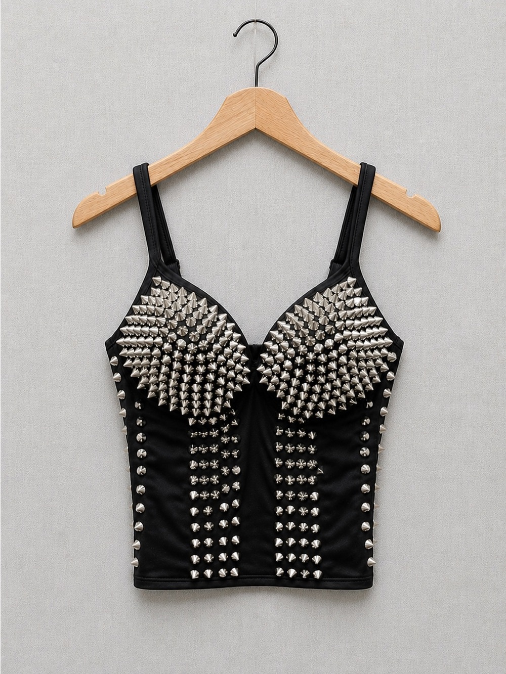 Spike Studded Bustier Crop Top – Black & Silver